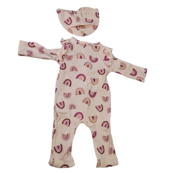 Jessica Simpson Baby Girl One Piece Rainbow Outfit + Matching Hat 0-3 Months - Picture 7 of 10